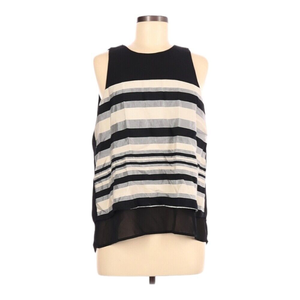 Anthro Akira Chicago Black Label Sleeveless Blouse Size L Open Back Black Stripe